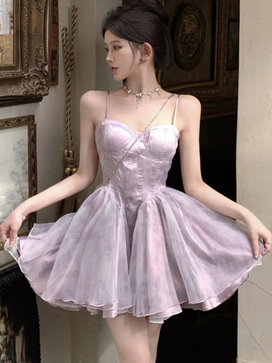 Sweet Strapless Dresses Spaghetti Strap Princess Birthday Party Mini Dress Ball Gown Short Vestidos Outfits