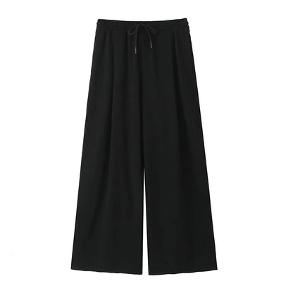 Woman Drawstring Long Pants Autumn High Waist Loose Wide Leg Trousers Female Sweatpants
