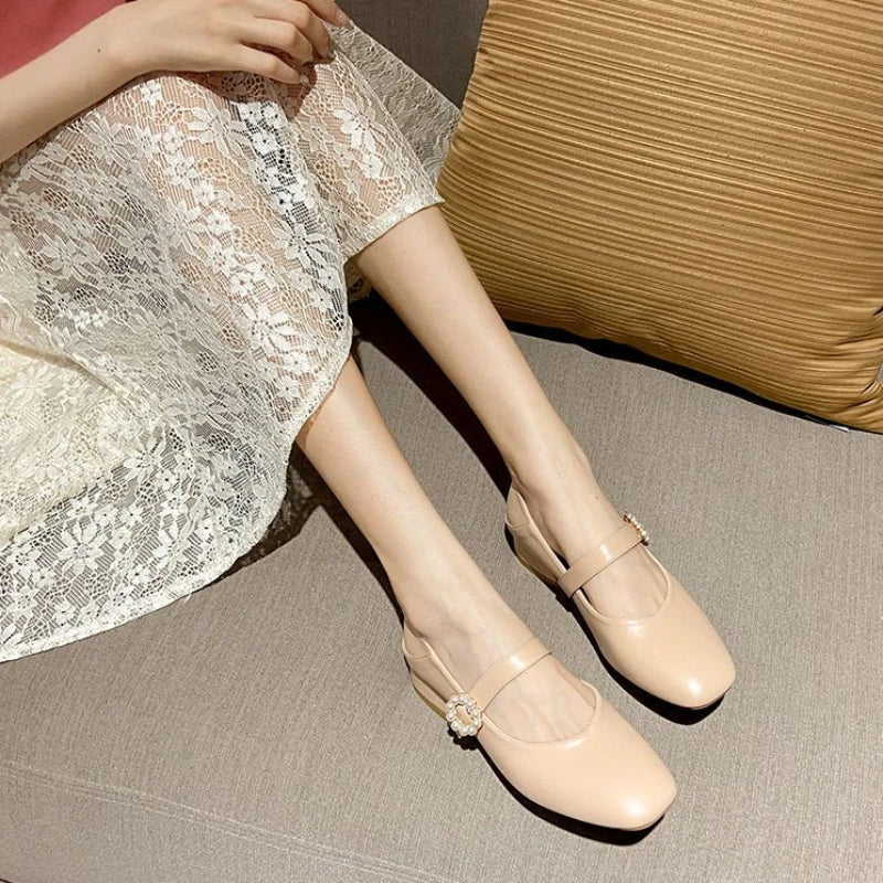 Kawaii Mary Jane Shoes for White Summer Footwear Gothic Square Heels Low Heel Popular E Young 39