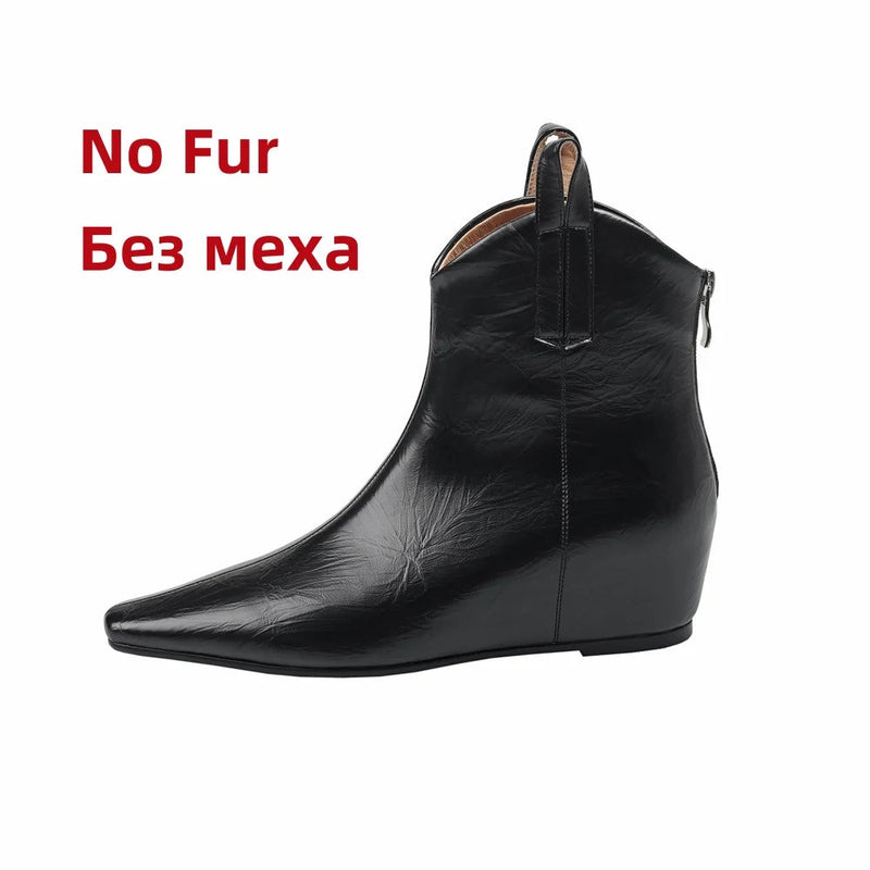 Wedges High Heels Ankle Boots Pointed Toe Office Pumps Side Zipper Easy Wear Short Warm Boots Shoes