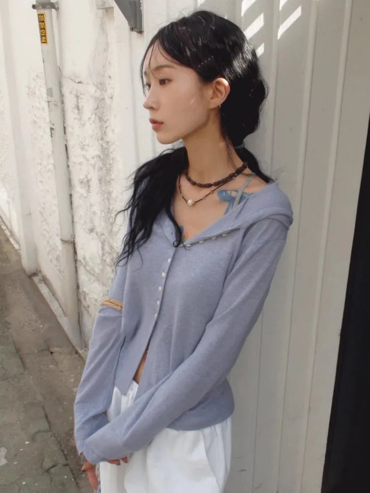 Simple Thin White Cardigan Tops Mujer Spring Autumn New Hoodie Sweaters for Long Sleeve Single Breasted Tshirts