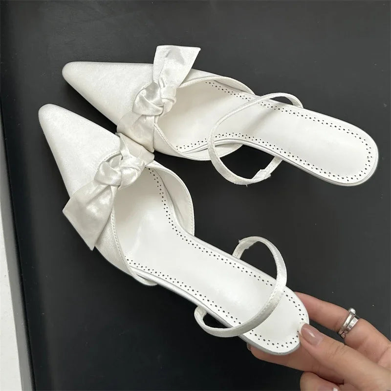 Design Style Butterflyknot Thin High Heels Pumps Pointed Toe Banquet Wedding Female Shoes