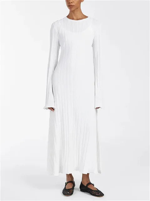 Knitwear Loose Maxi Dress Lace-up High Waist Ribbed Long Sleeve Party Dress Female Knit Bandage Long Dress