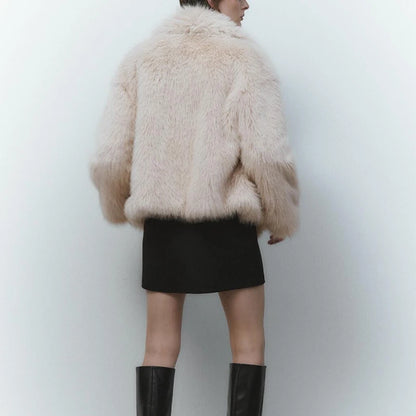 Ins Blogger Brand Fake Fox Fur Jacket Coat Winter Design Big Collar Fur Coats Cool Overcoat