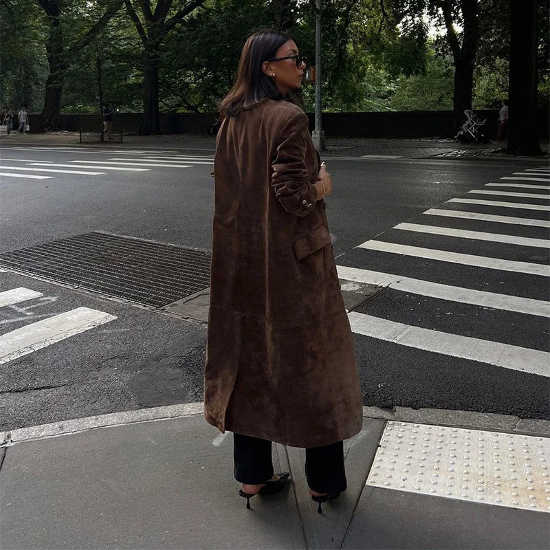 Long Long Sleeve Turn-down Collar Double Breasted Female Coat Autumn Lady Jacket New