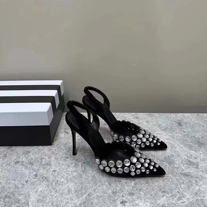 New Super Rhinestone Shallow Stiletto Pointed Shoes Roman Cutout High Heeled Sandals