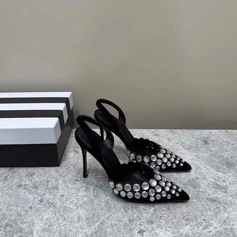 New Super Rhinestone Shallow Stiletto Pointed Shoes Roman Cutout High Heeled Sandals