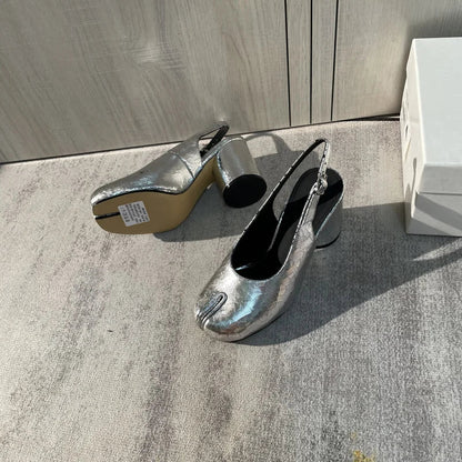 Split Toe Ninja Split Toes Pumps Woman Heels Mary Janes Round High Heel Shoes Buckle Strap Shallow Sandals Shoes