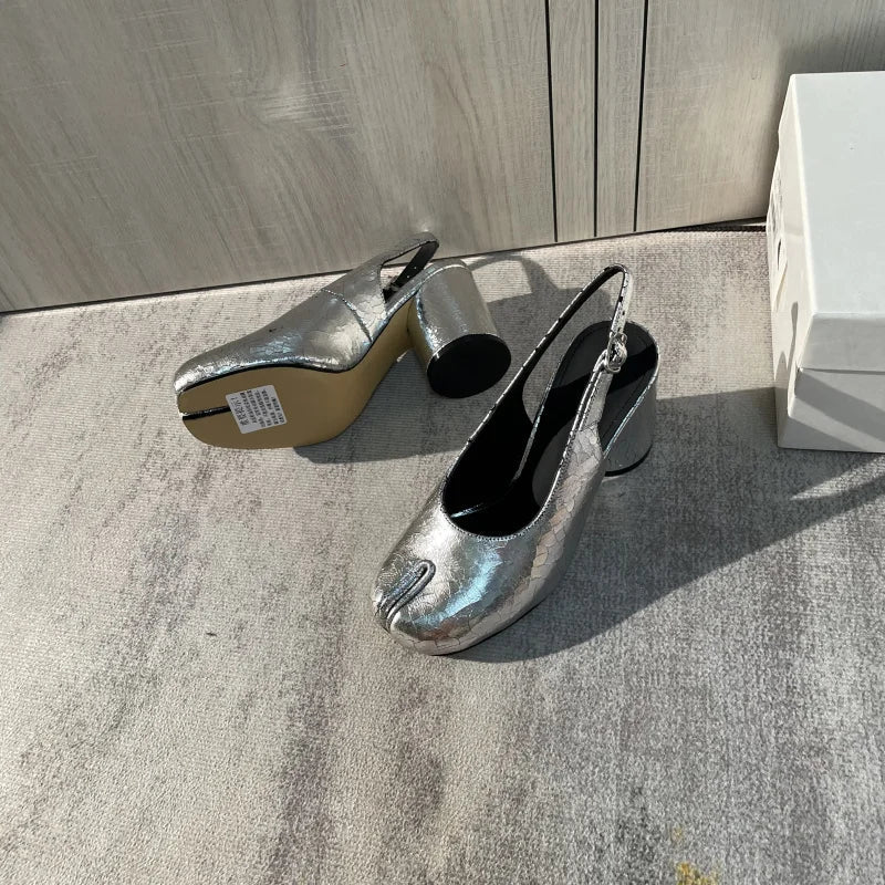 Split Toe Ninja Split Toes Pumps Woman Heels Mary Janes Round High Heel Shoes Buckle Strap Shallow Sandals Shoes