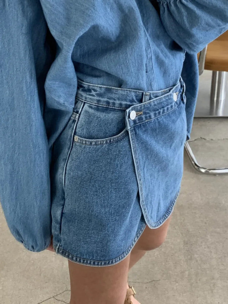 Irregular Denim Skirts for Summer High Waist Button Up Mini Skirt Korean Simple Shorts Faldas New