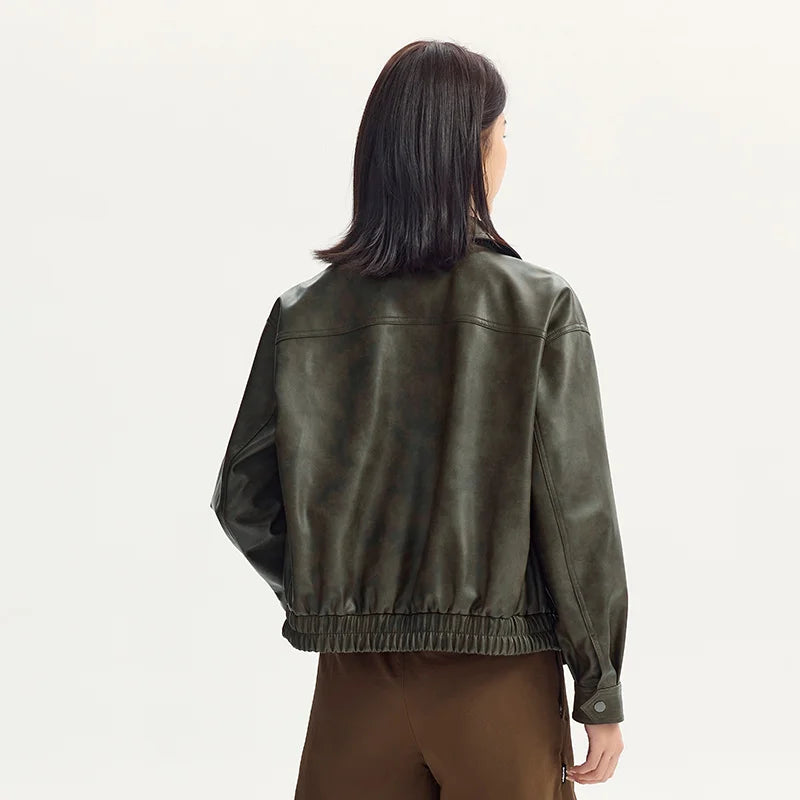 Coat Collar Loose Cool Style High Street Autumn New Retro Textured Cool Pu Leather Jacket