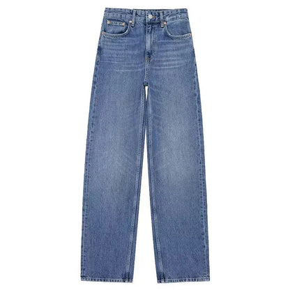 Spring Trousers for Denim Trend Tight Zipper Fly Long Pants Female With Pockets Woman's Straight Leg Jeans