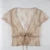 Transparent Lace Cardigan Top Brown Short Sleeve Crop Tee Shirt Y2k Lace-up V Neck Top