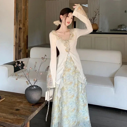 Gentle Wind Ruffle Design Dress for New Niche Shirt Top Autumn Skirt Suit Daily Long Dresses
