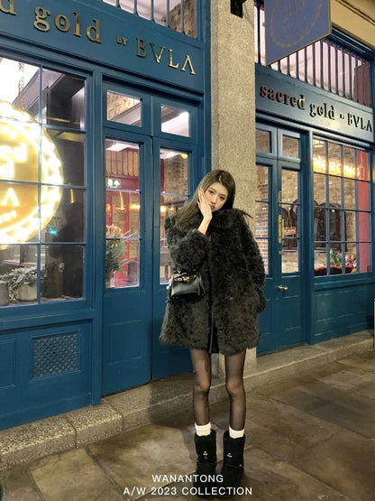 Sweet Hot Girl Fixed Dyed Toka Fur Coat Fall/winter Turndown Collar Loose Longsleeved Coat Female Clothes