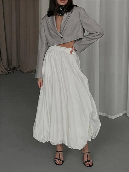 Silk Satin White Maxi Skirt Long Ruffled Pleated Skirts Lantern Pants Aline Silk Long Skirts for New