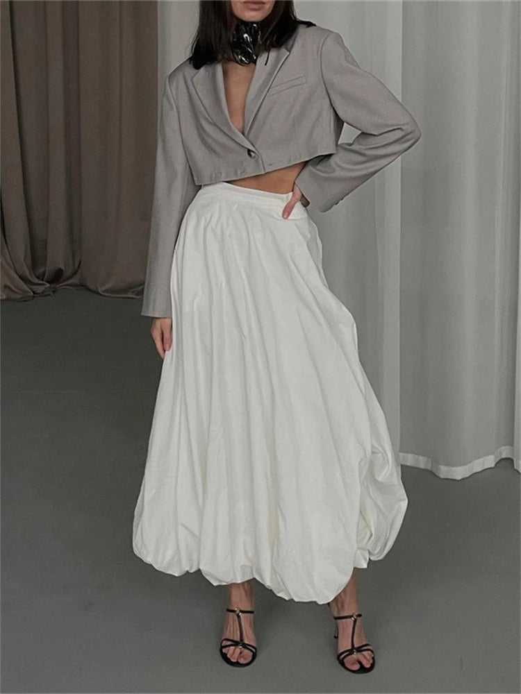 Silk Satin White Maxi Skirt Long Ruffled Pleated Skirts Lantern Pants Aline Silk Long Skirts for New