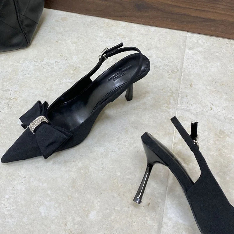 Leopard Thin High Heels Butterflyknot Office Shoes Summer Pointed Toe Sandals Pumps Sandalias De Mujer