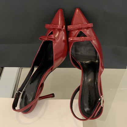 Spring Butterflyknot Buckle Strap Pumps Pointed Toe Thin High Heels Party Wedding Shoes