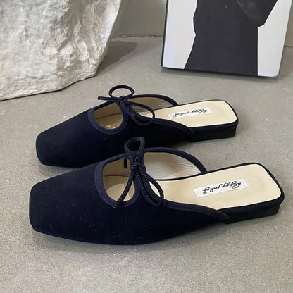 Summer New Flat Slipper Square Toe Slip on Mules Shoes Soft Flat Heel Outdoor Dress Sandal Slides New Woman