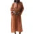 Beach Party Dress Summer Color Round Neck Tie Front Puff 3/4 Sleeve Loose Midi Dress Vacation Dresses