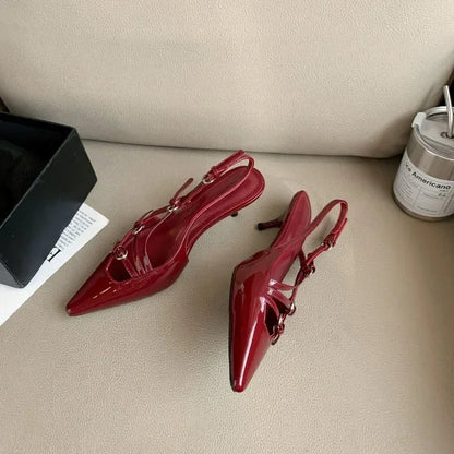 Shoes Female New Slingbacks High Heels Mary Janes Dress Pumps Pointed Toe Buckle Strap Thin Heels Shoes