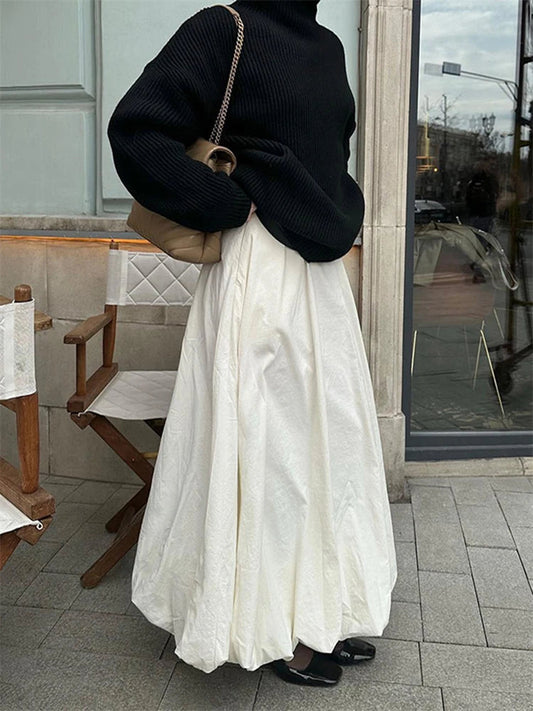 Silk Satin White Maxi Skirt Long Ruffled Pleated Skirts Lantern Pants Aline Silk Long Skirts for New