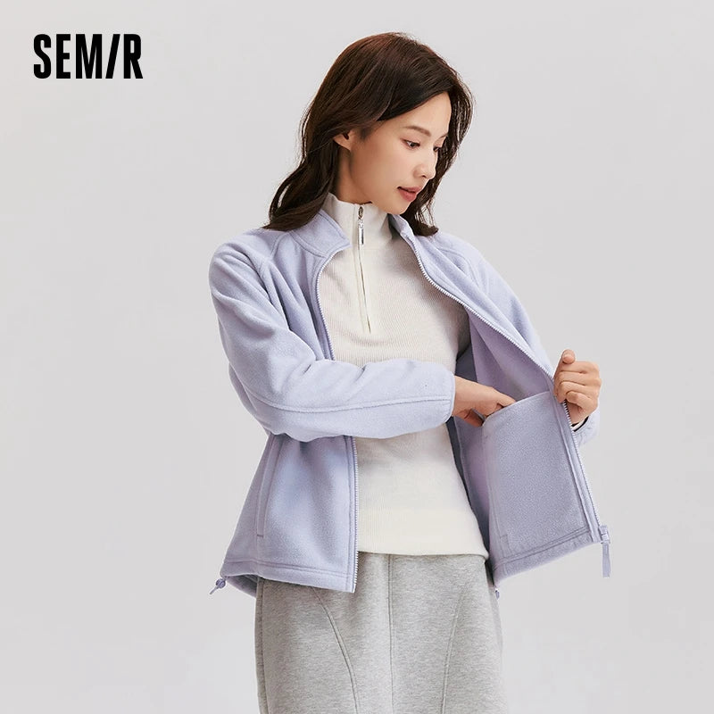 Coat Anti-static Polar Fleece Slim Embroidery Versatile New Winter Stand Collar Insert Shoulder Sleeve Jacket