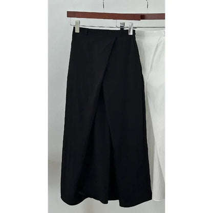 Color Pleated Midlength Skirt Summer New Korean High Waist Loose All Match Aline Skirt