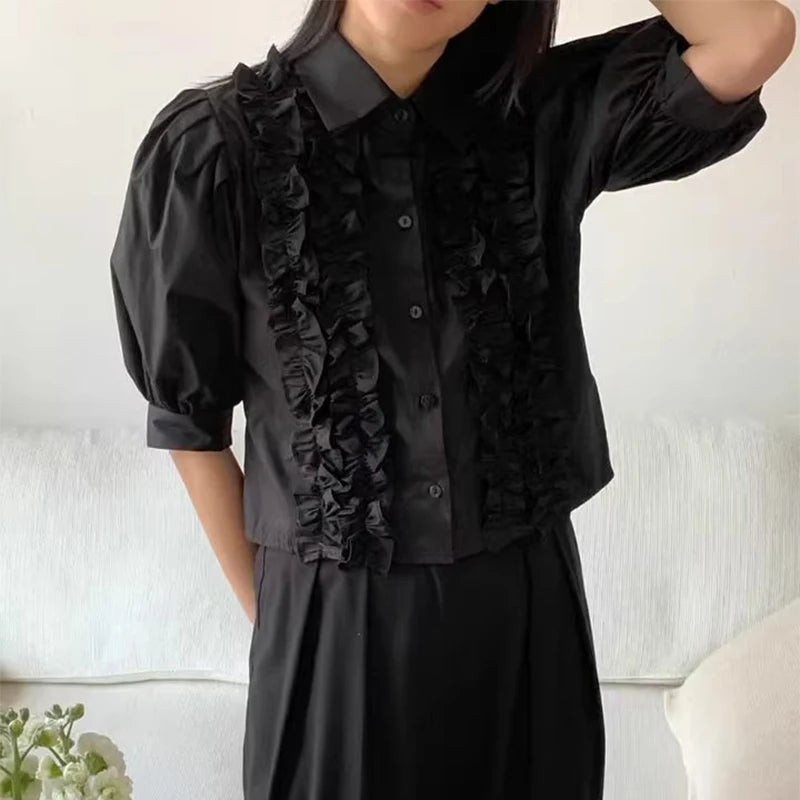Puff Sleeve Shirts&blouses Ruffles Spring Summer Korean Blusas Mujer Camisas