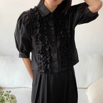 Puff Sleeve Shirts&blouses Ruffles Spring Summer Korean Blusas Mujer Camisas