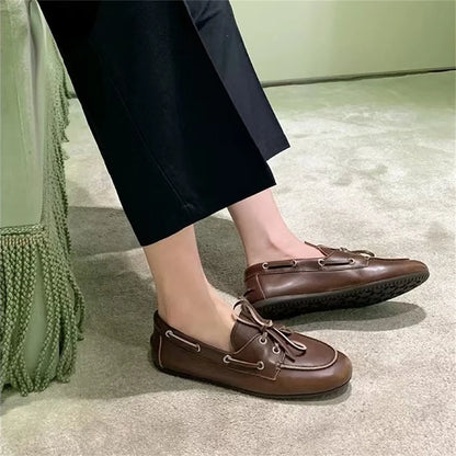 Ins Genuine Leather Flats Shoes Loafers Trend Suede Loafers British Style Flat Single Shoes