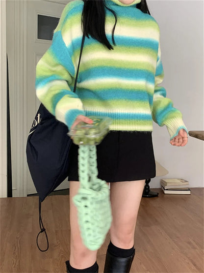 Soft Sweet Sweaters Turtleneck Loose Knitted Daily Warm Autumn Gentle Pullovers