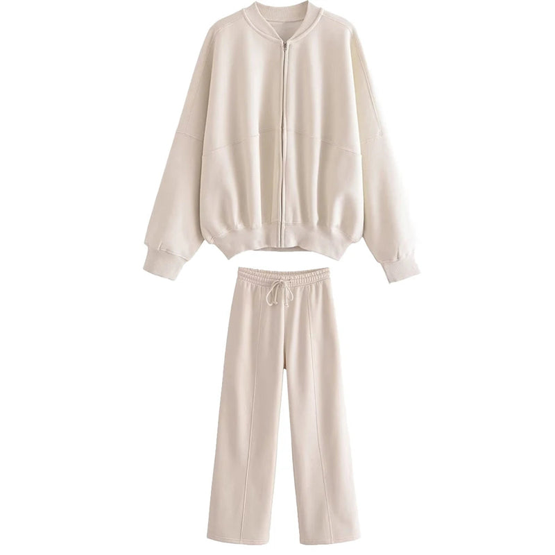Lace Up Pant Sets Loose V Neck Cardigan Woman Autumn Winter Sports Pants 2 Piece Sets Outfits