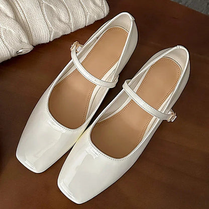 Spring Patent Leather Square Toe Buckle Strap Pumps Sandals Low Heels Party Dress Shoes
