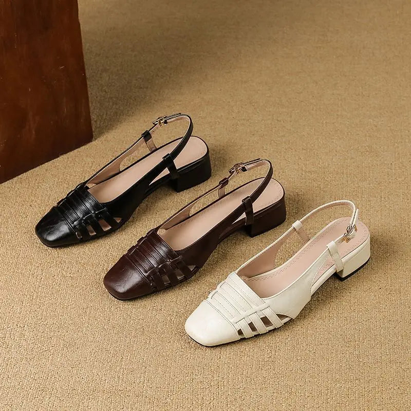 Design Sandals Square Toe Block Heels 3.5cm Back Buckle Strap Big Size 43 Dating Shoes 31 32