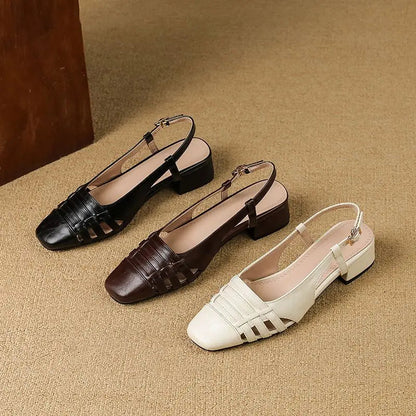 Design Sandals Square Toe Block Heels 3.5cm Back Buckle Strap Big Size 43 Dating Shoes 31 32