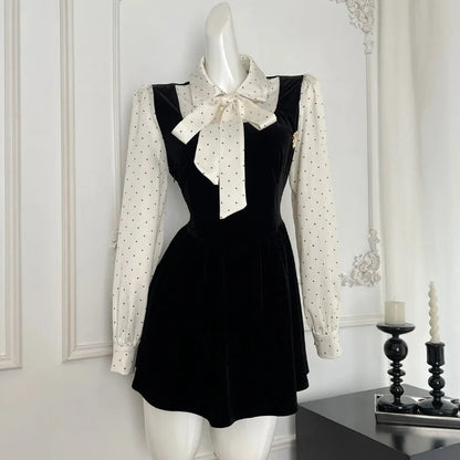 Autumn Spring New Patchwork Mini Dress Long Sleeve Female New Clothes