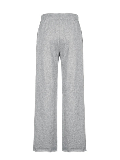 Pockets Drawstring High Waist Loose Sweatpants for Gray Basic Simple Straight Leg Pants Jogging Trousers