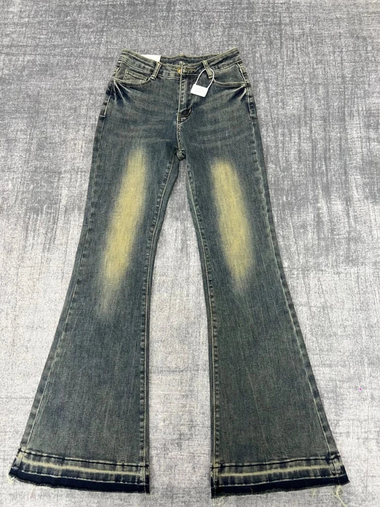 High Waist Flare Jeans Y2k Loose Embroidery Wide Leg Boot Cut Denim Pants Harajuku Do Old Bottoms
