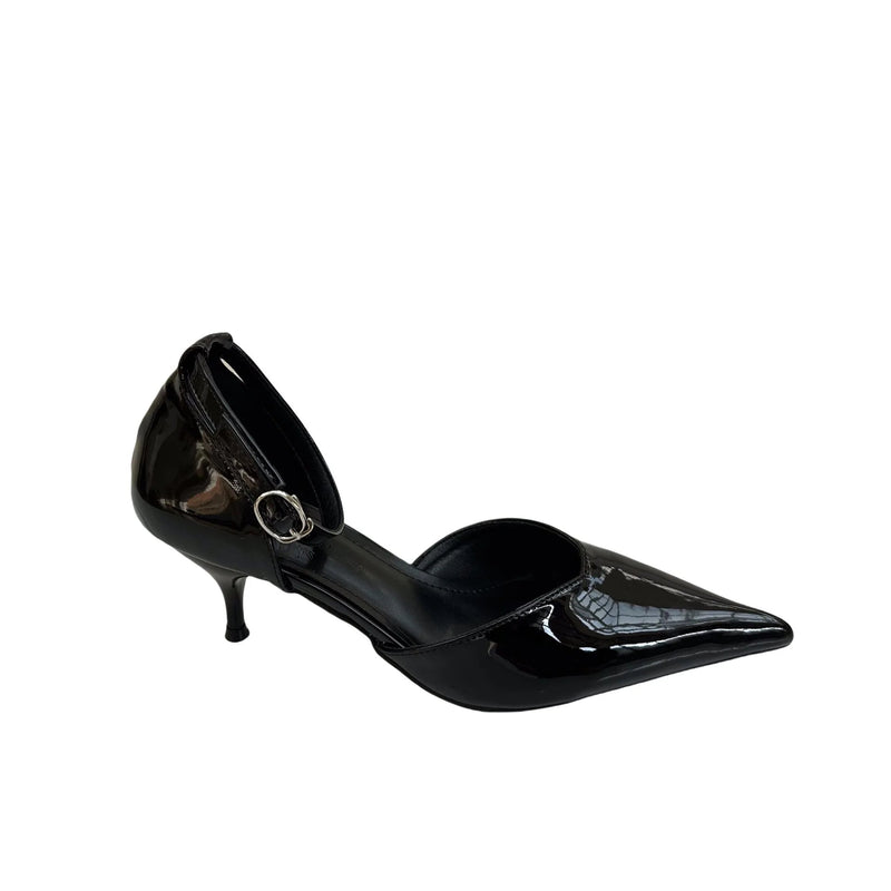 Pointed Heel Sandals Comfort Shoes for Suit Female Beige Black High Leather Low Stiletto Scandals Rubber Fab