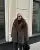 ’s Brown Faux Fur Coat Lapel Mid-length Loose Imitation Plush Furry Buckle Overcoat Winter Lady Thick Warm Outwear
