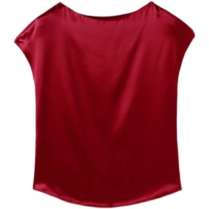 Office Lady Tops Summer Short Sleeve O-neck Blouses Satin Blouse Shirts Simple Loose Shirt Blusas Df4904