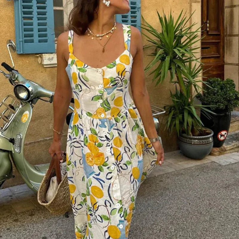 Marcelle - Lemon Printed Midi Dress