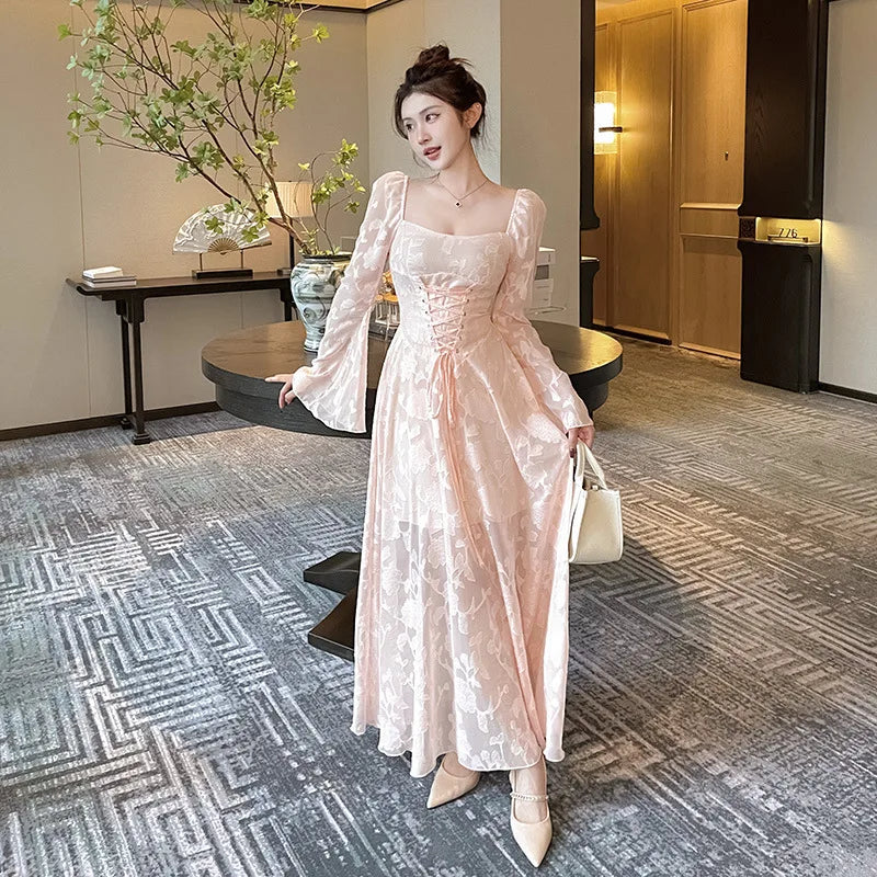 Pink Vestidos Mujer Spring Autumn Ins Dresses Sweet Aline Beach Style Long Dress