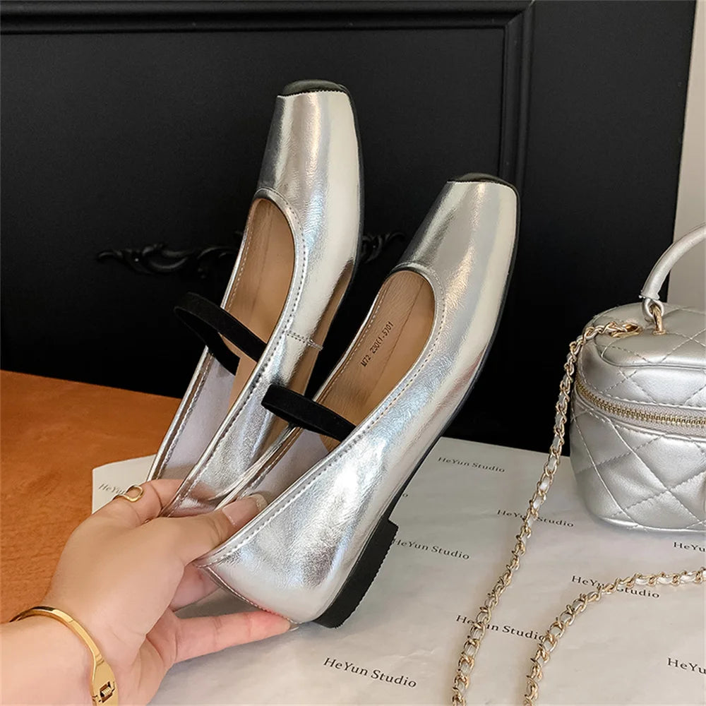 New Genuine Leather Mary Jane Flats Shoes Buckles Square Toe Spring Summer Shoes Flats