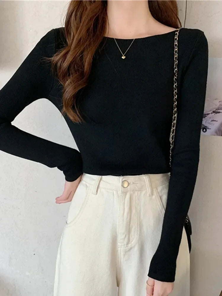 Ribbed Sweater Knitted Soft Pullovers Jumpers Basic Soft Long Sleeve Sweaters for Autumn Winter Tops