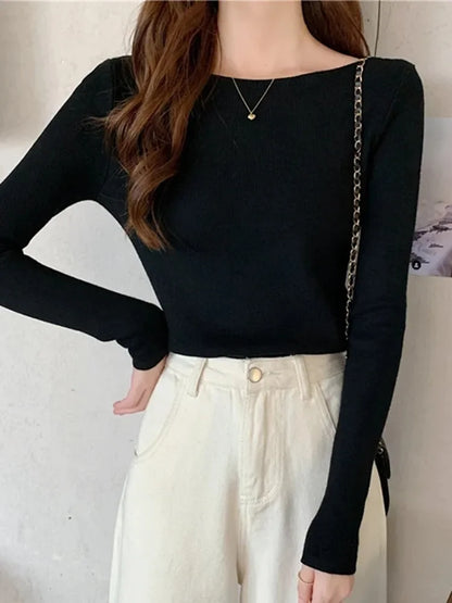 Ribbed Sweater Knitted Soft Pullovers Jumpers Basic Soft Long Sleeve Sweaters for Autumn Winter Tops