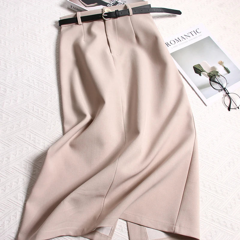 Spring Simple Long Skirts Aline Korean High Waist Faldas Mujer Office Lady Retro Skirt