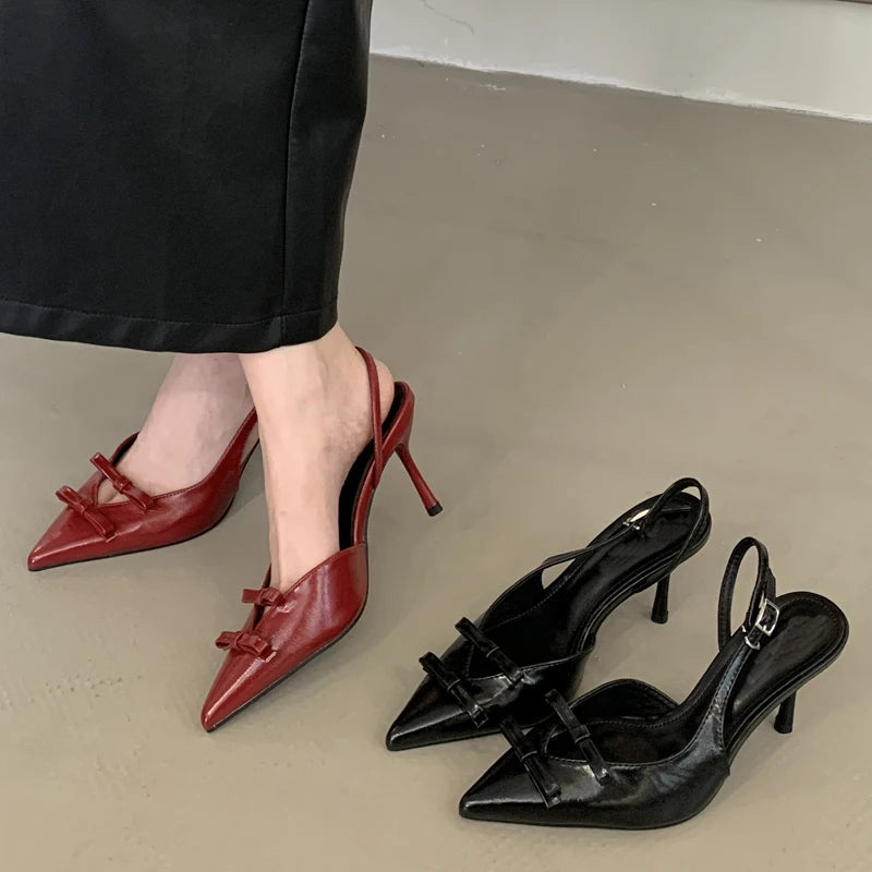Spring Butterflyknot Buckle Strap Pumps Pointed Toe Thin High Heels Party Wedding Shoes
